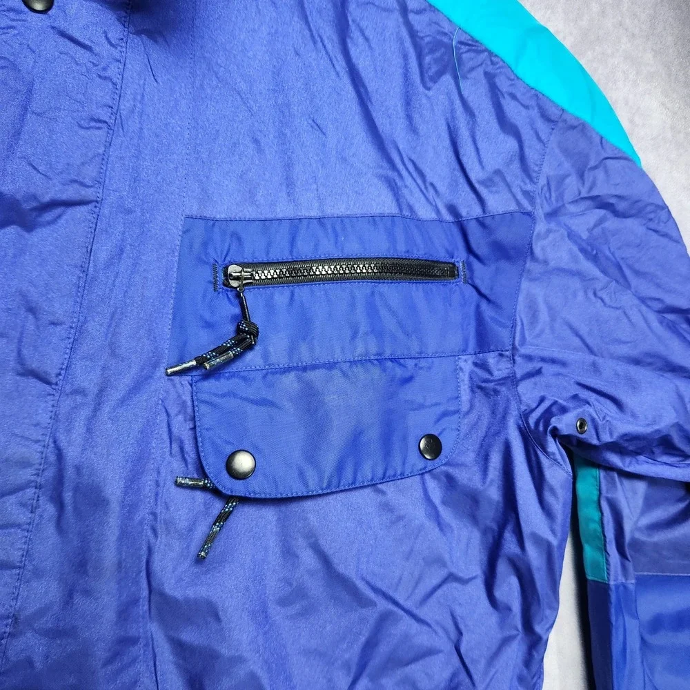 Mountain Goat Vintage Mens L‎ Jacket Blue Teal Color Block Hooded Windbreaker